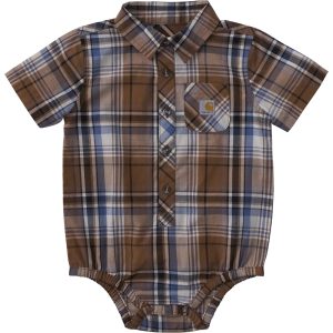 Boys' Short Sleeve Plaid Woven Bodysuit (Baby)