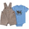 Boys' 2-Piece Short Sleeve Bodysuit & Brown Stripe Shortall Set (Baby)